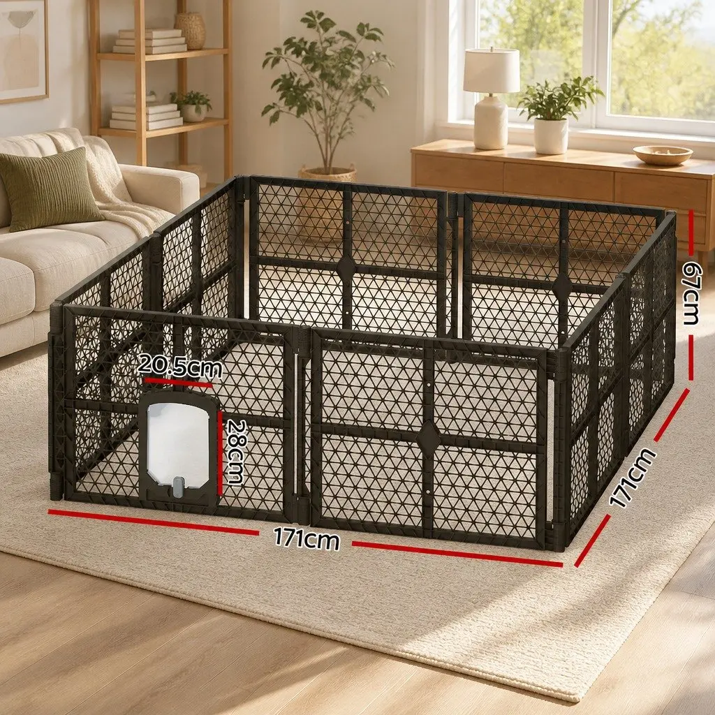 8 Panel Foldable Plastic Dog Playpen Enclosure Brown