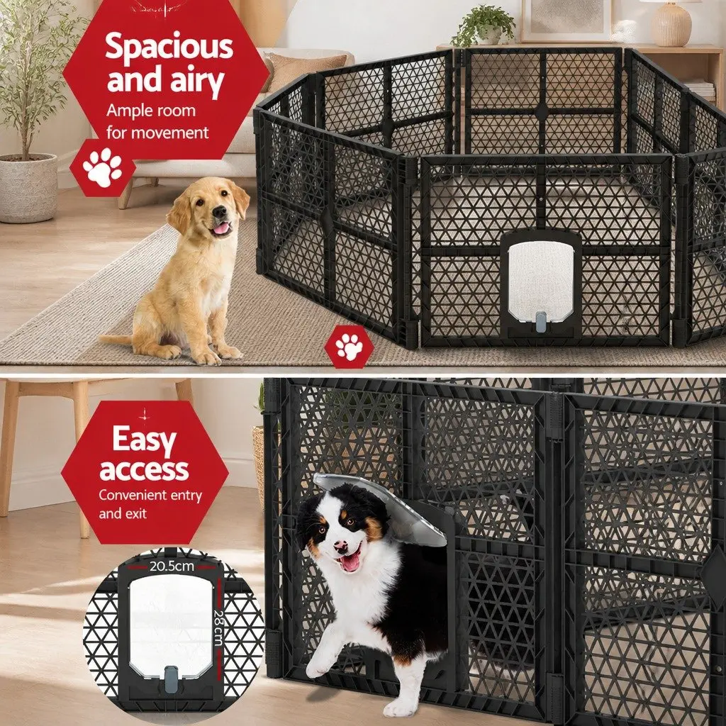8 Panel Foldable Plastic Dog Playpen Enclosure Brown