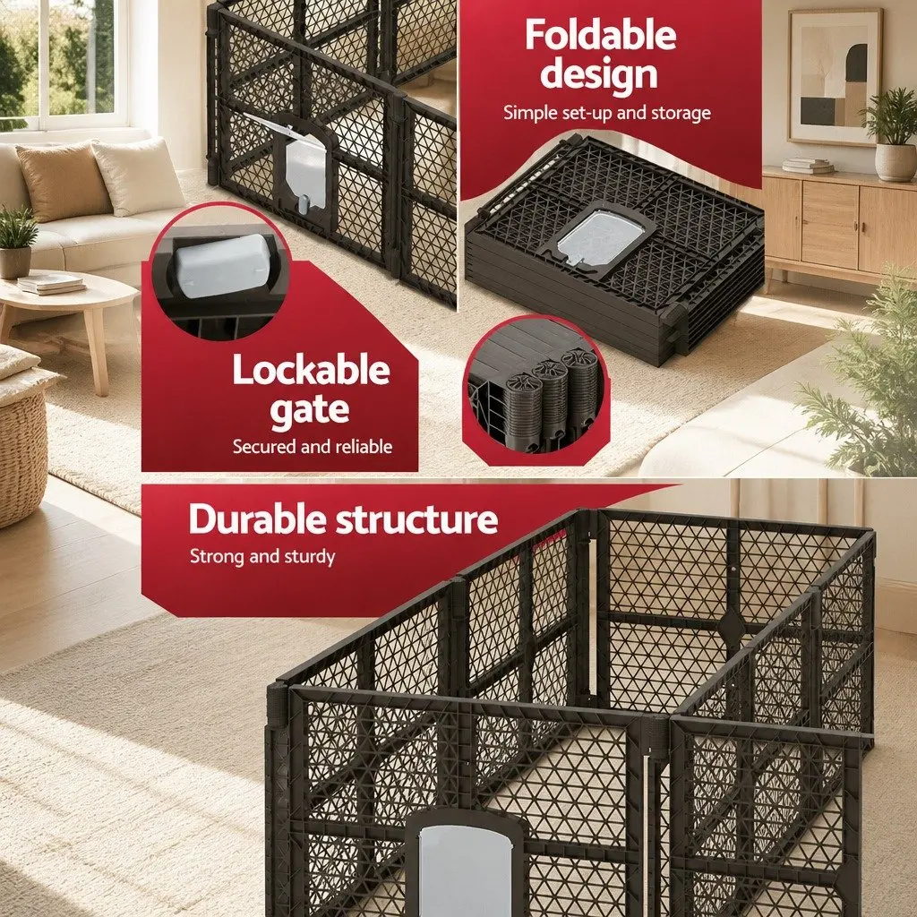 8 Panel Foldable Plastic Dog Playpen Enclosure Brown