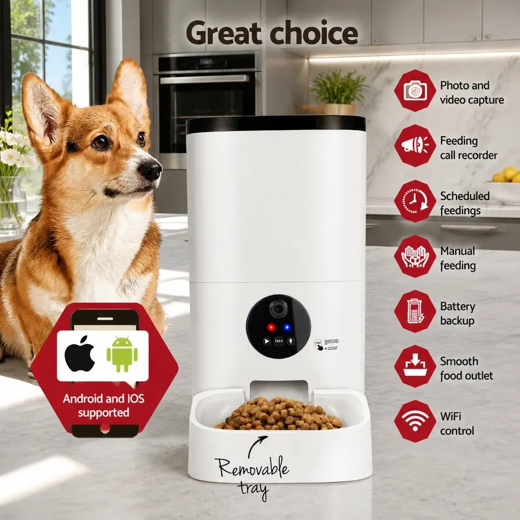 Automatic Pet Feeder 6L WiFi Smart Food Dispenser Camera Dog Cat Timer Portions