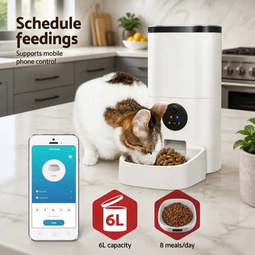 Automatic Pet Feeder 6L WiFi Smart Food Dispenser Camera Dog Cat Timer Portions