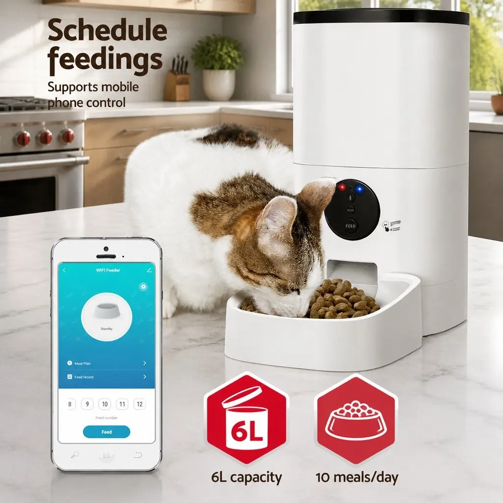 Automatic Pet Feeder 6L WiFi Smart Dog Cat Food Dispenser Timer APP Control