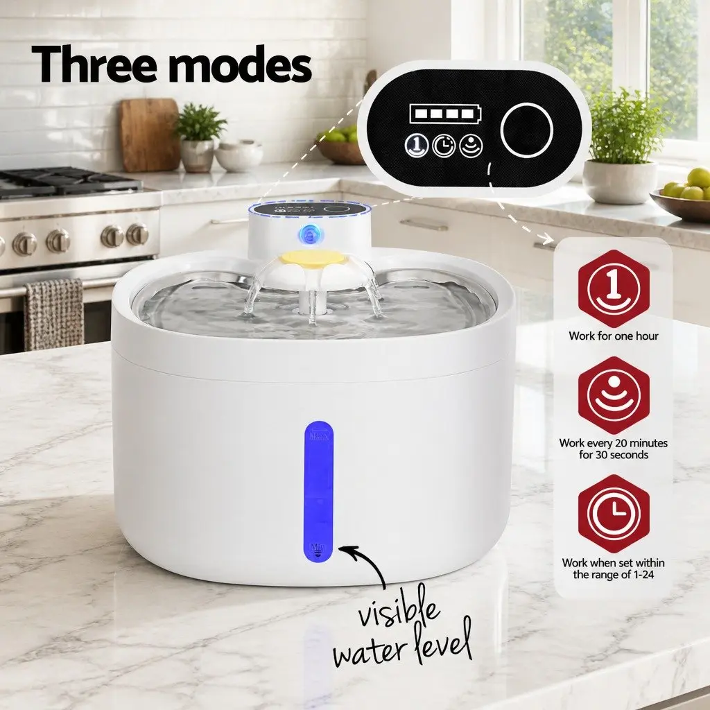 Automatic Pet Water Fountain Feeder Dispenser 2.6L Dog Cat Bowl Drinking White