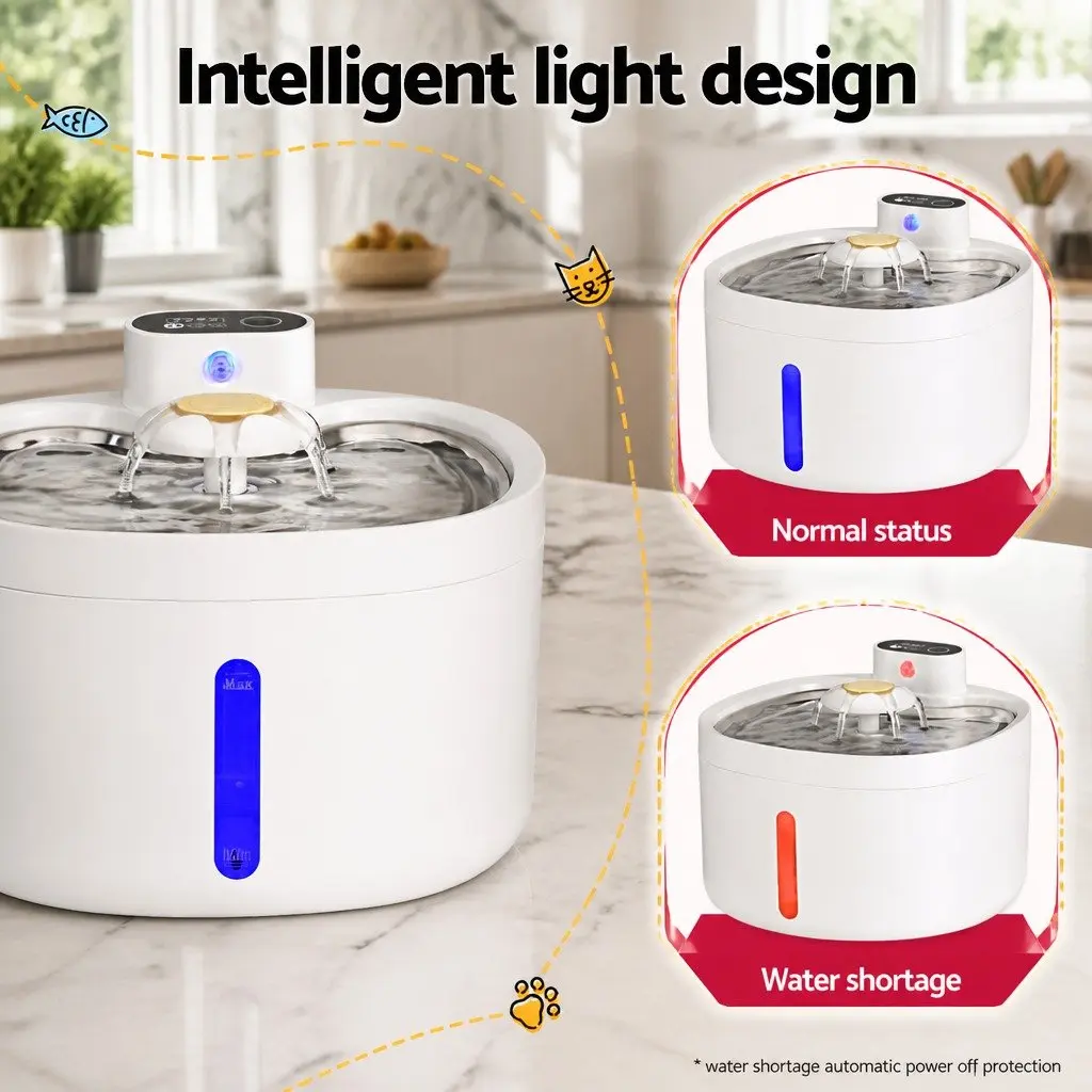 Automatic Pet Water Fountain Feeder Dispenser 2.6L Dog Cat Bowl Drinking White