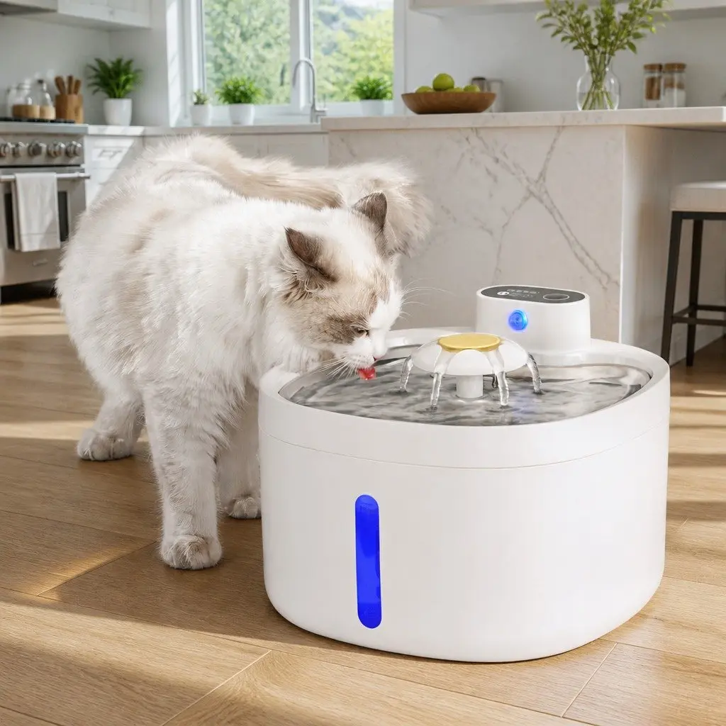 Automatic Pet Water Fountain Feeder Dispenser 2.6L Dog Cat Bowl Drinking White