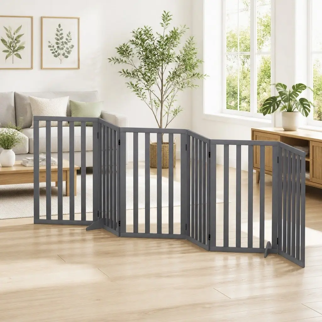 Dog Playpen 6 Panels Foldable Wooden Enclosure Safety Fence