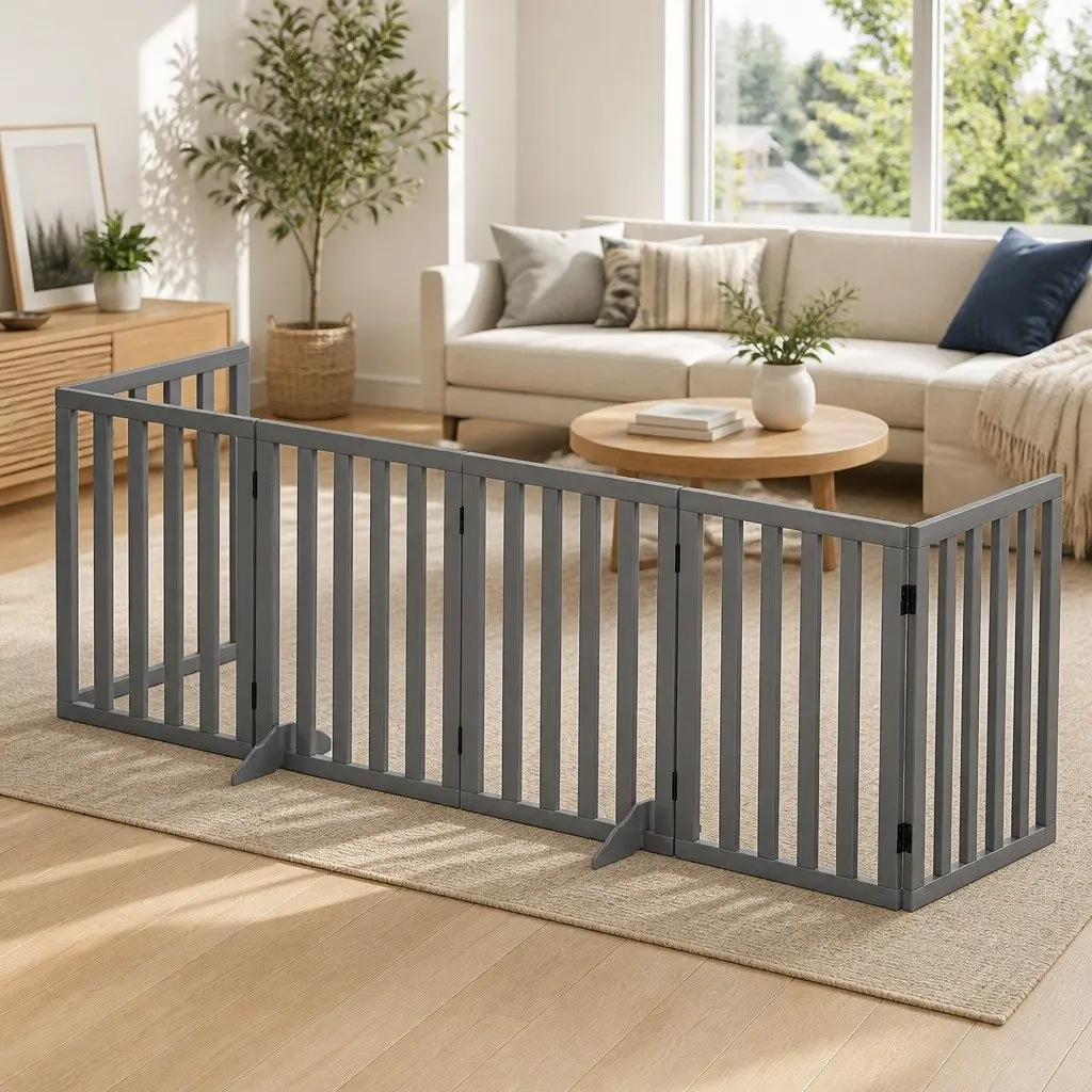 Dog Playpen Enclosure 6 Panel Grey Foldable Pet Fence