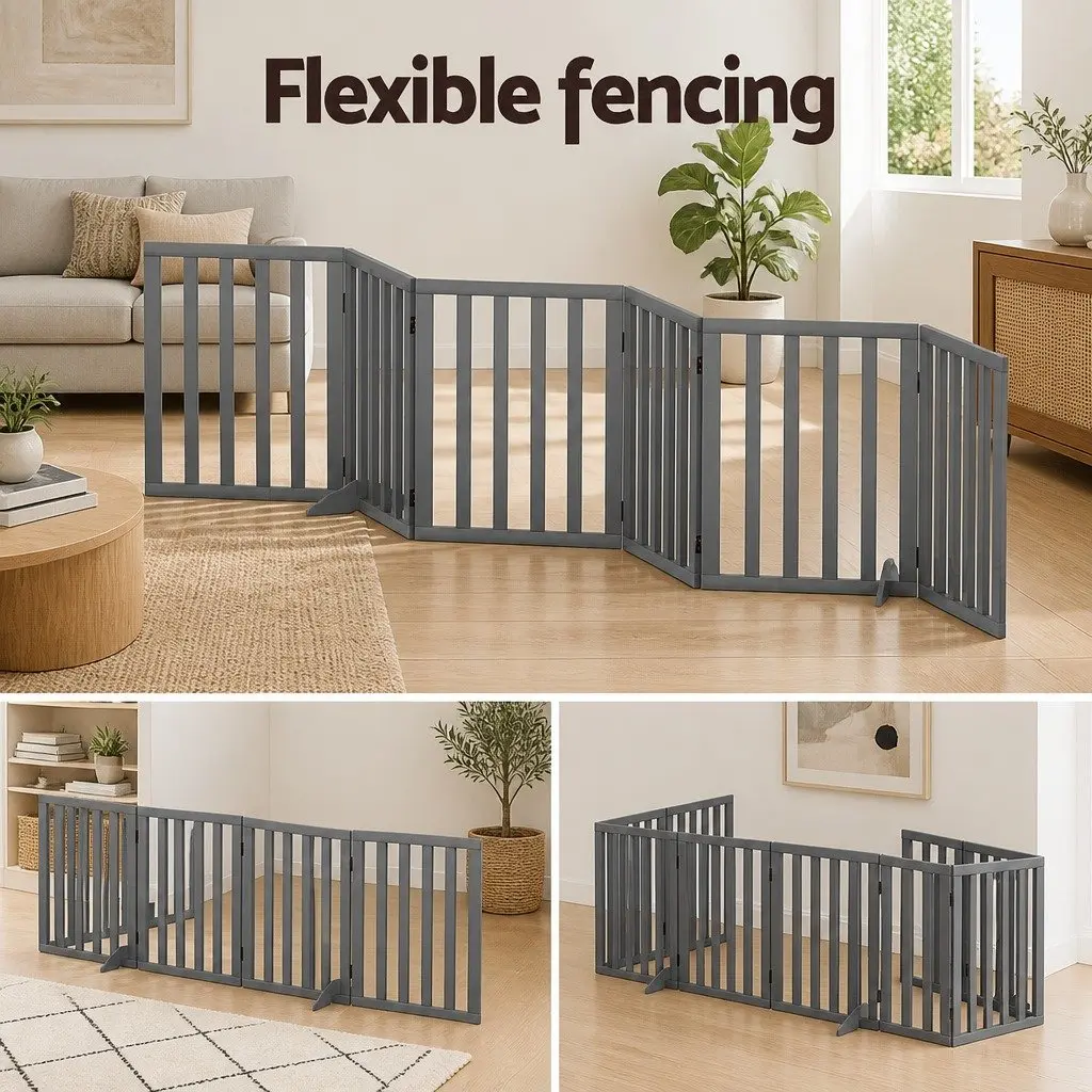 Dog Playpen Enclosure 6 Panel Grey Foldable Pet Fence