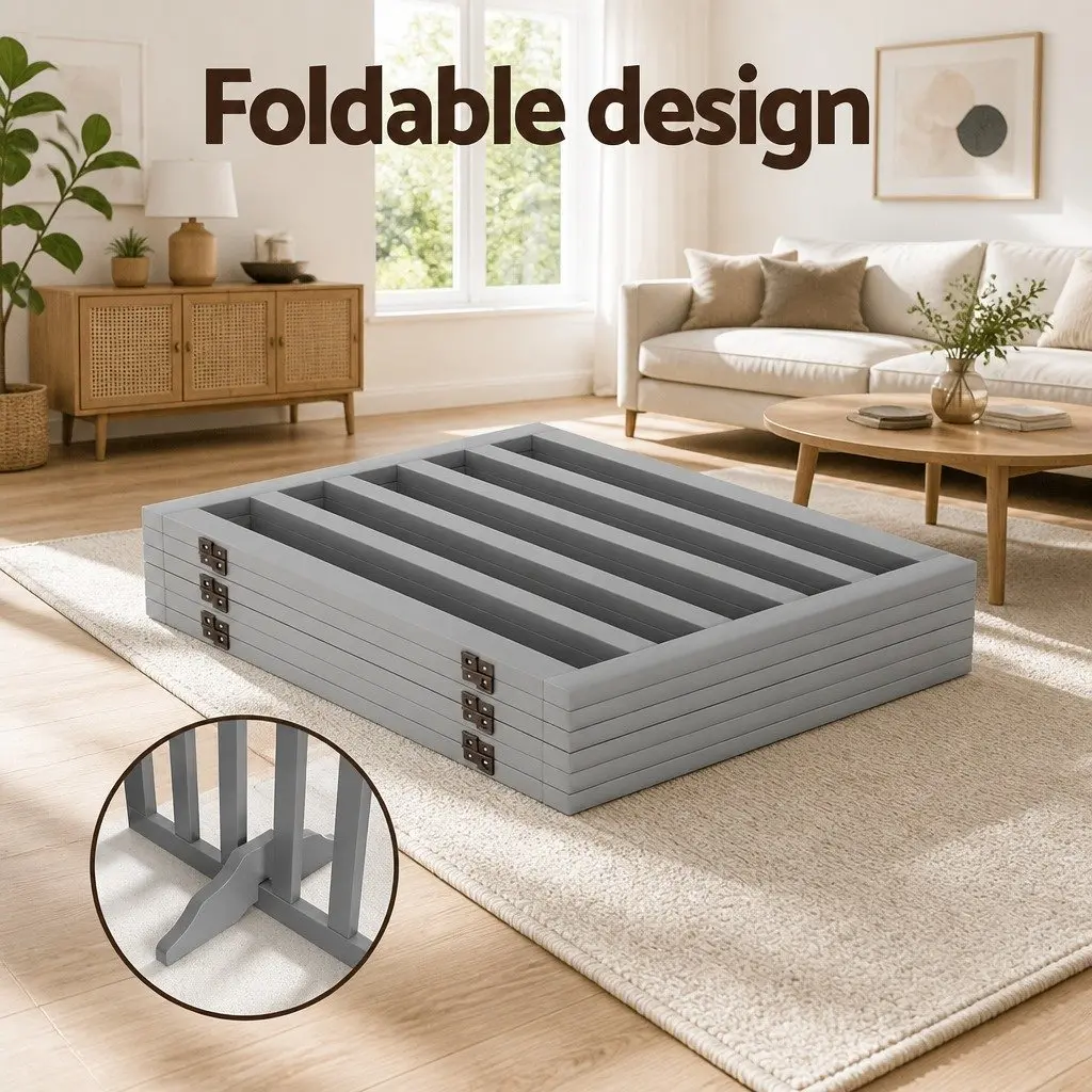 Dog Playpen Enclosure 6 Panel Grey Foldable Pet Fence