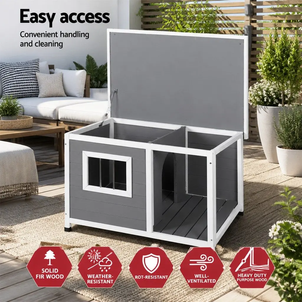 Dog Kennel Wooden Outdoor Indoor Large Weatherproof Cabin Grey