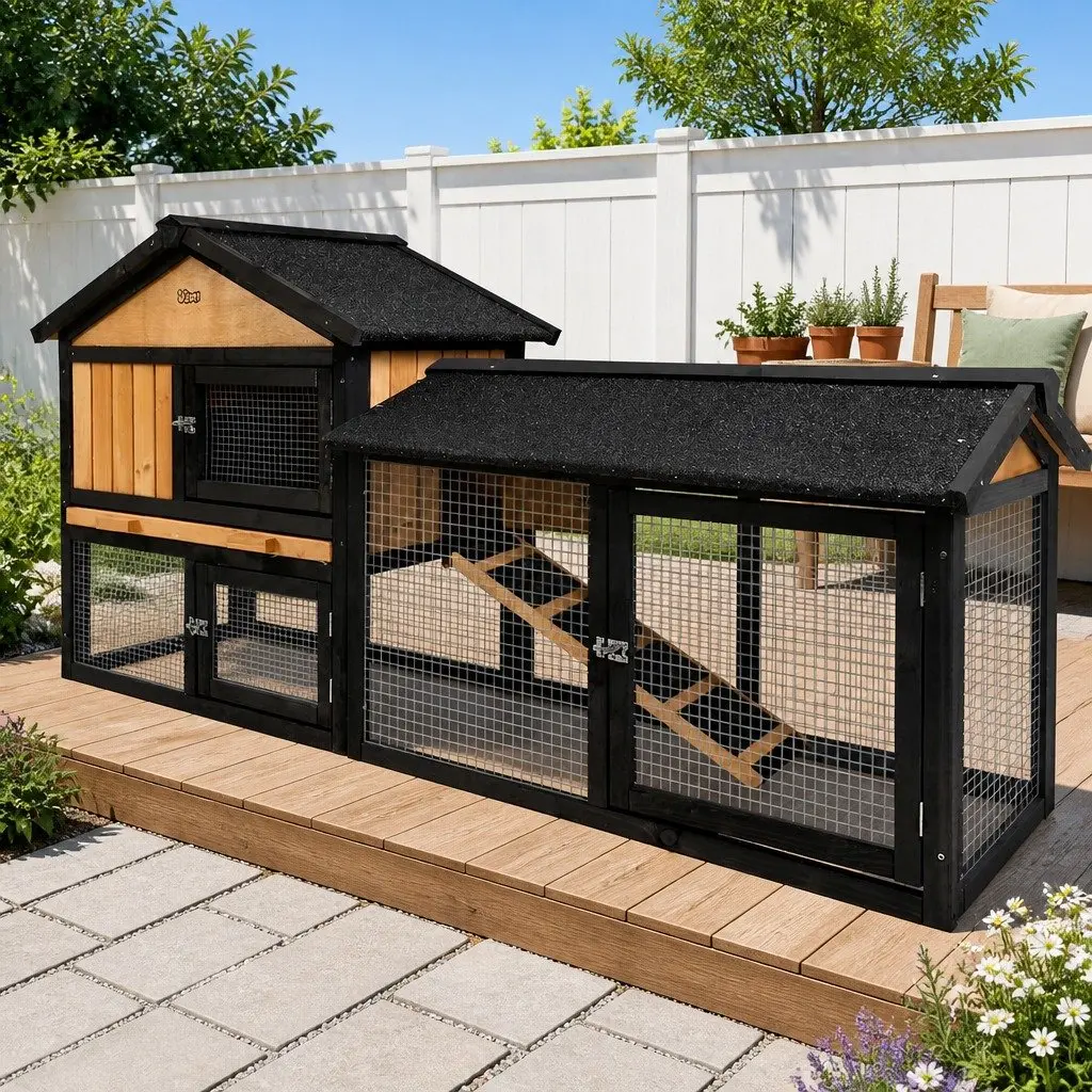 Wooden Chicken Coop Rabbit Hutch Large Outdoor Pet House 165cm Brown