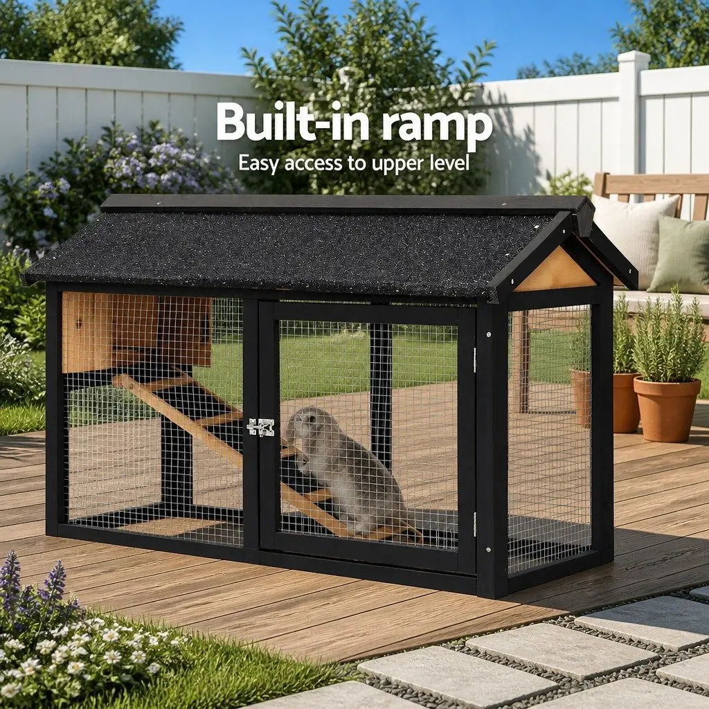 Wooden Chicken Coop Rabbit Hutch Large Outdoor Pet House 165cm Brown