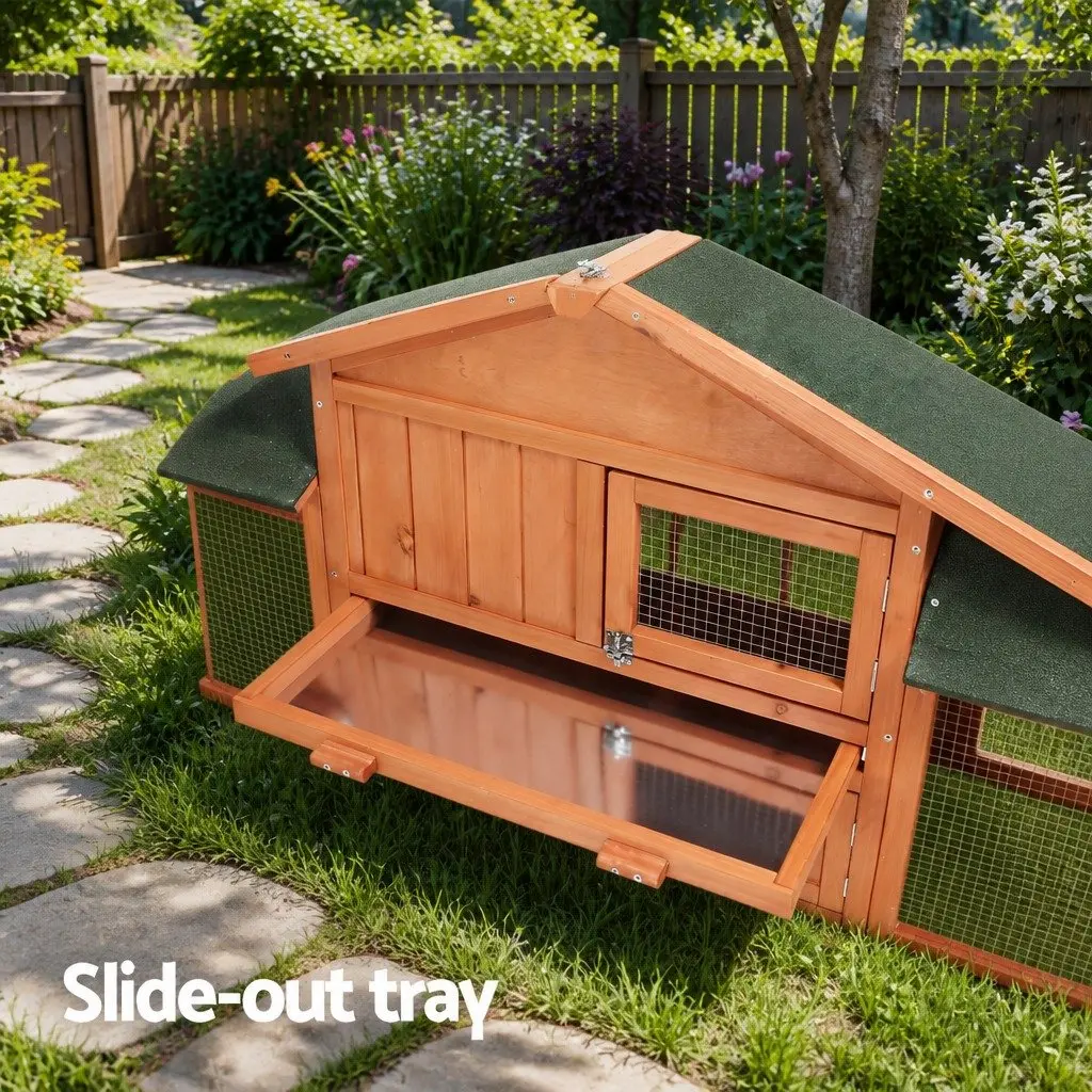 Wooden Pet Hutch Rabbit Chicken Coop Large Outdoor Cage Run House with Asphalt