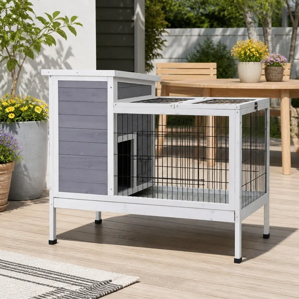 Wooden Rabbit Hutch Chicken Coop 97cm Large Outdoor Cage House Run Guinea Pig