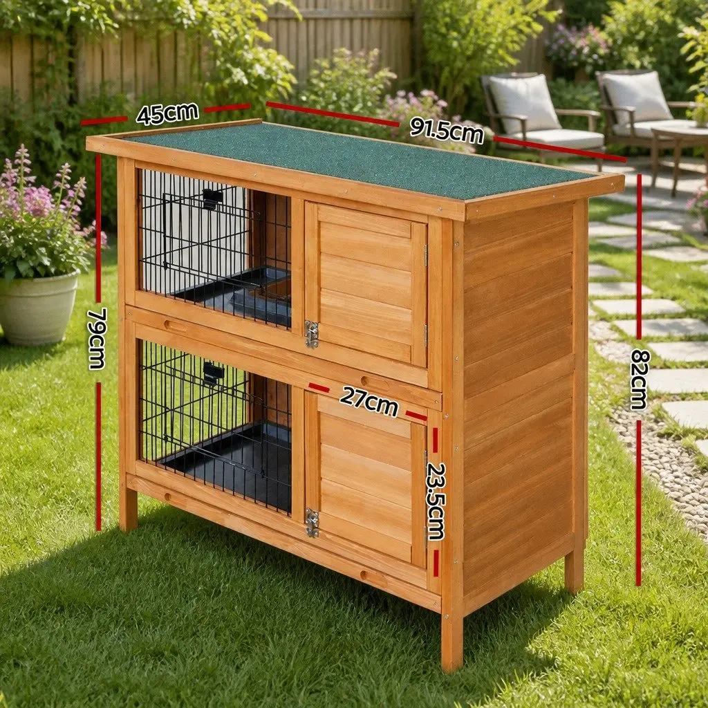 Rabbit Hutch Large Wooden Double Tier Cage 91.5cm