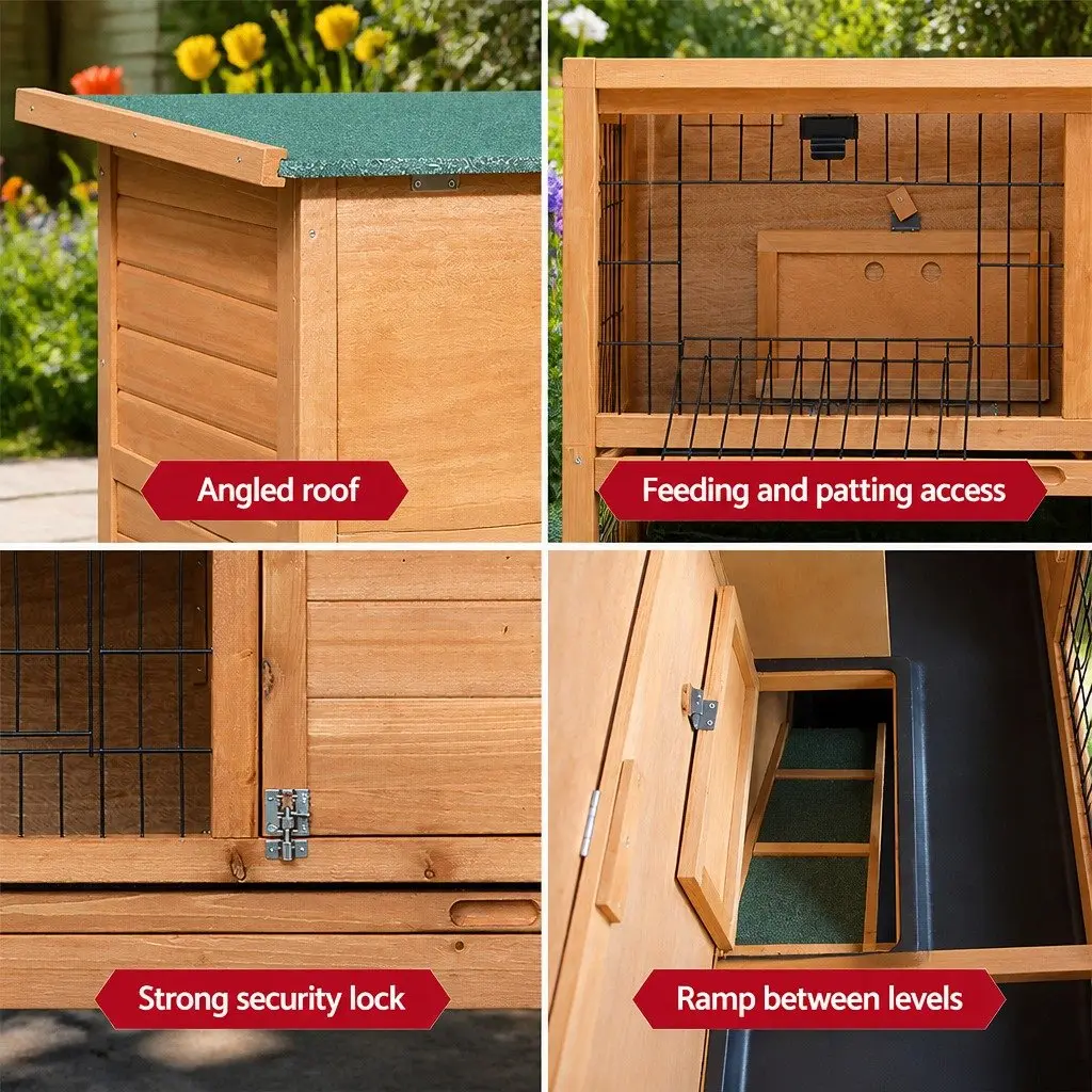Rabbit Hutch Large Wooden Double Tier Cage 91.5cm