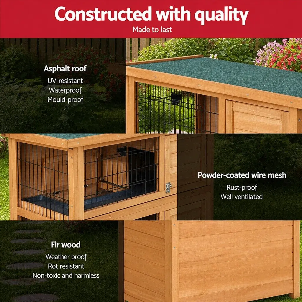 Rabbit Hutch Large Wooden Double Tier Cage 91.5cm