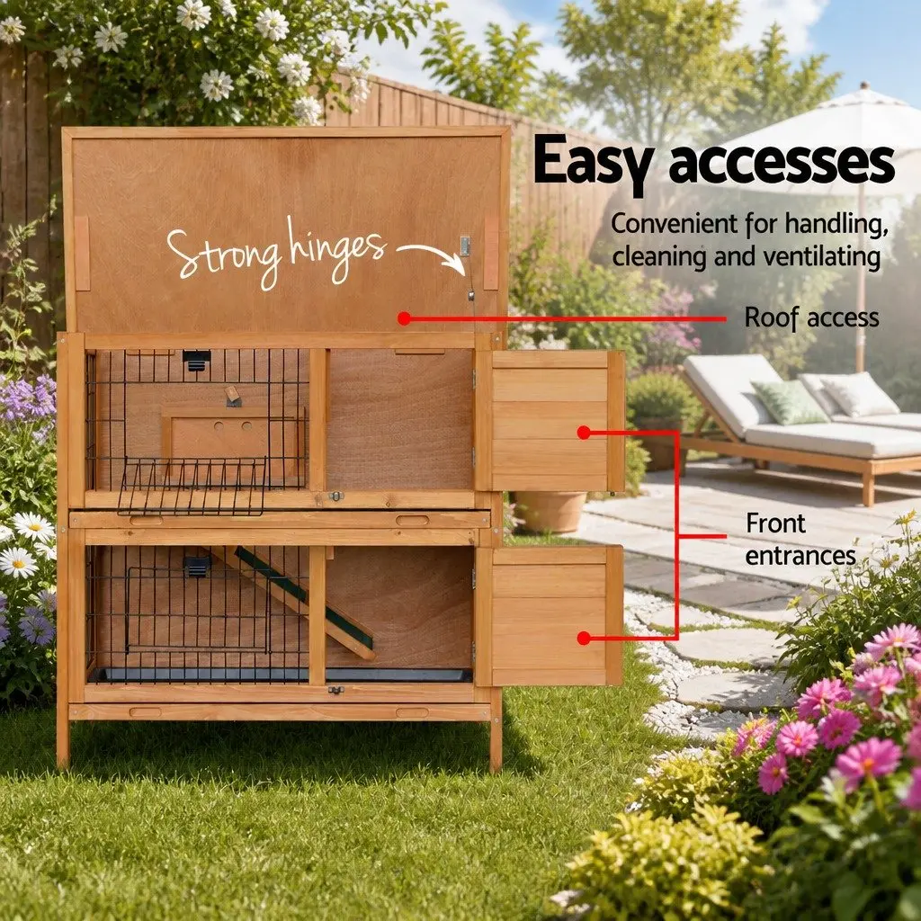 Rabbit Hutch Large Wooden Double Tier Cage 91.5cm