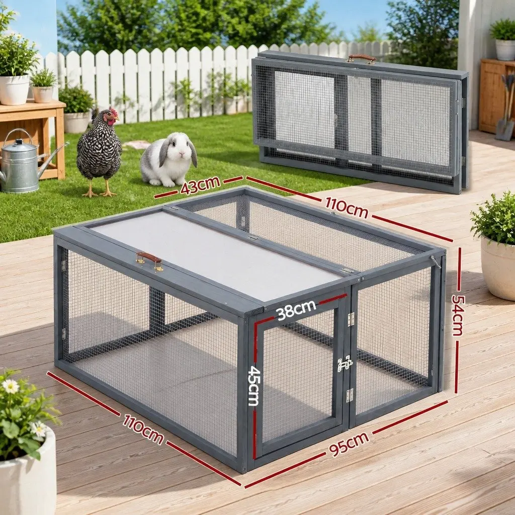 Portable Chicken Coop Rabbit Run Wooden Hutch Folding Outdoor Cage 110cm