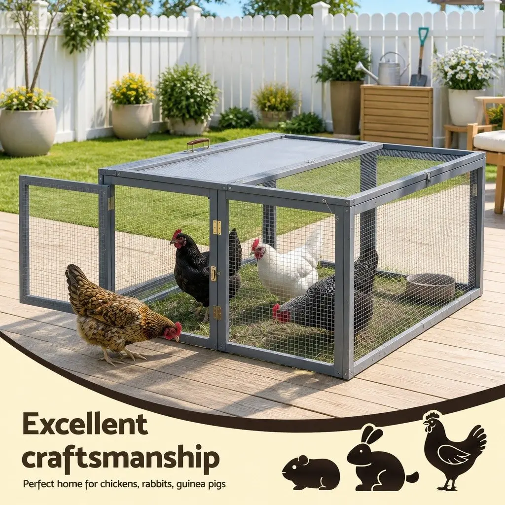 Portable Chicken Coop Rabbit Run Wooden Hutch Folding Outdoor Cage 110cm