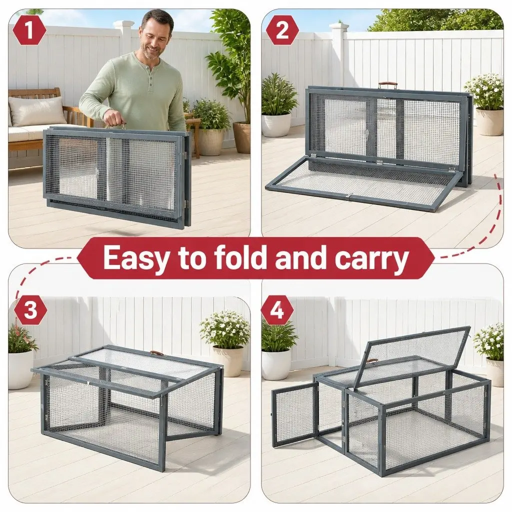 Portable Chicken Coop Rabbit Run Wooden Hutch Folding Outdoor Cage 110cm