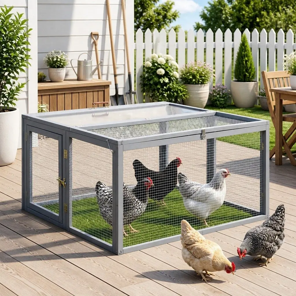 Portable Chicken Coop Rabbit Run Wooden Hutch Folding Outdoor Cage 110cm