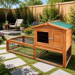 Rabbit Hutch Guinea Pig Ferret Cage 155cm Large Wooden Run House 2 Storey Pet