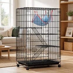 3 Level Small Animal Cage 100cm Indoor Hutch Rabbit Guinea Pig Ferret Black