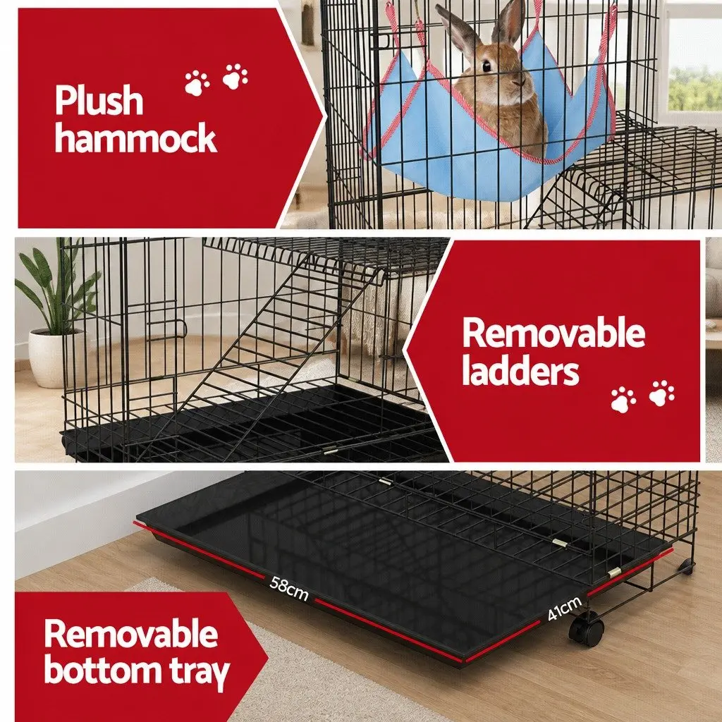 3 Level Small Animal Cage 100cm Indoor Hutch Rabbit Guinea Pig Ferret Black