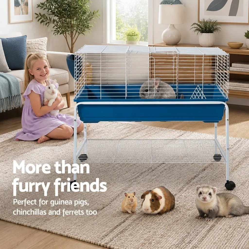 Small Animal Cage 106cm Heavy Duty Indoor Hutch with Stand and Castor Wheels for Rabbits Guinea Pigs and Chinchillas