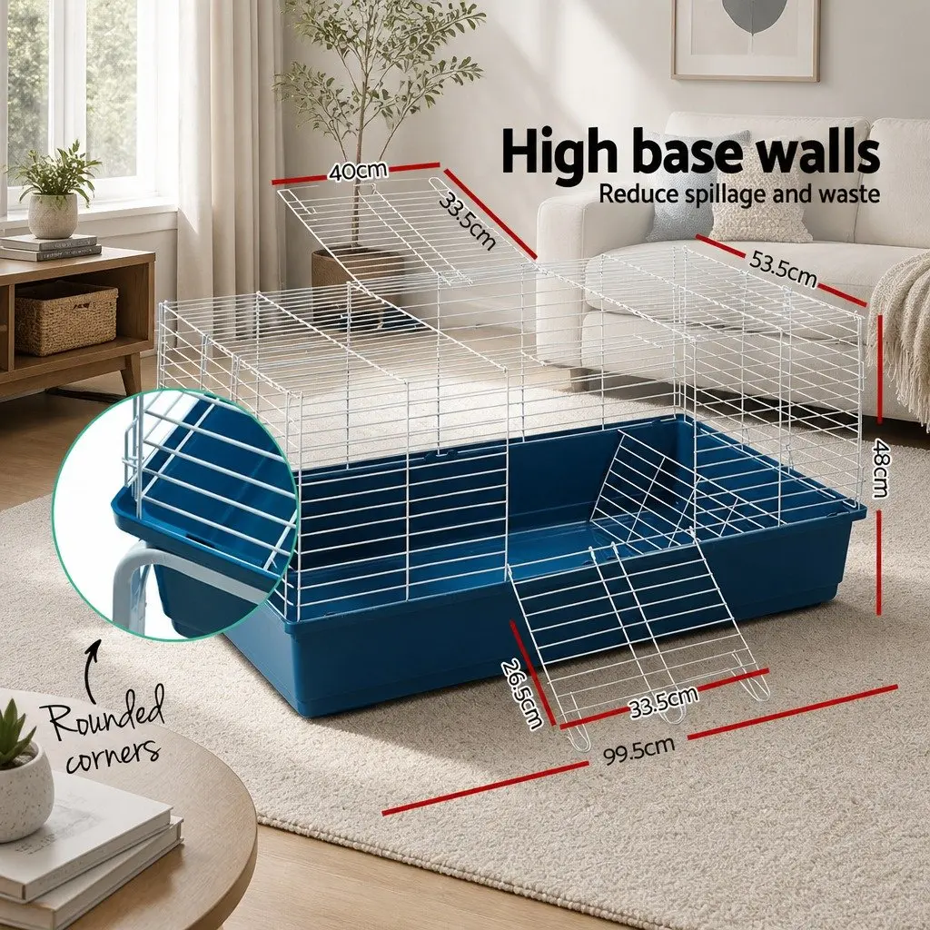 Small Animal Cage 106cm Heavy Duty Indoor Hutch with Stand and Castor Wheels for Rabbits Guinea Pigs and Chinchillas