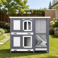 Rabbit Hutch Chicken Coop 98cm Large Wooden House Run Cage Outdoor Small Animal