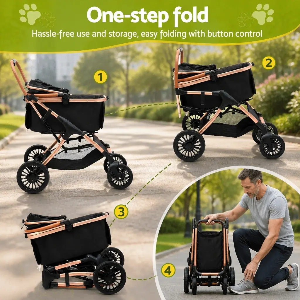 Pet Dog Stroller 3-in-1 Foldable Carrier Large Size Black