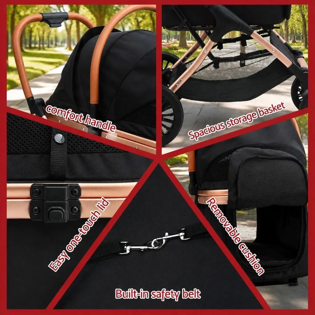 Pet Dog Stroller 3-in-1 Foldable Carrier Large Size Black