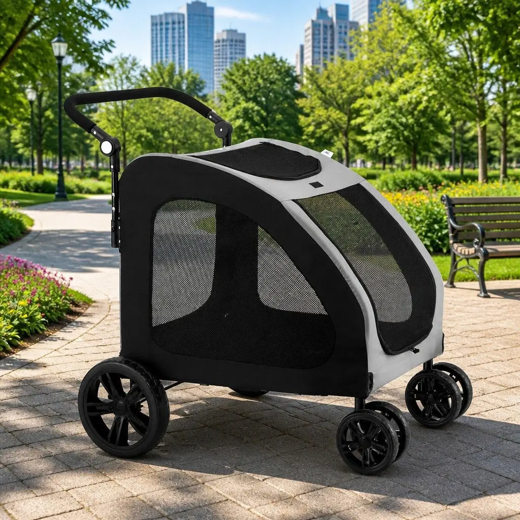 Pet Stroller Dog Pram Cat Carrier Travel Foldable 4 Wheels Trolley Spacious
