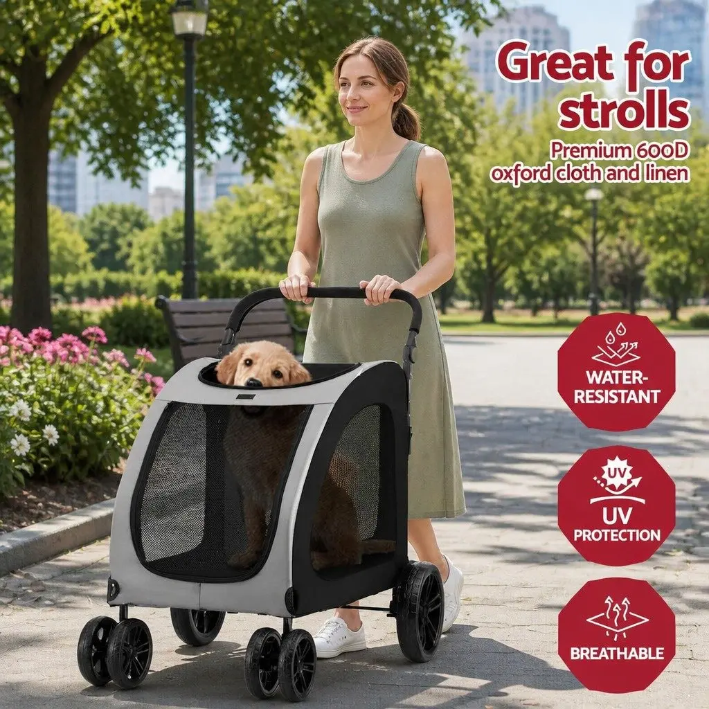 Pet Stroller Dog Pram Cat Carrier Travel Foldable 4 Wheels Trolley Spacious