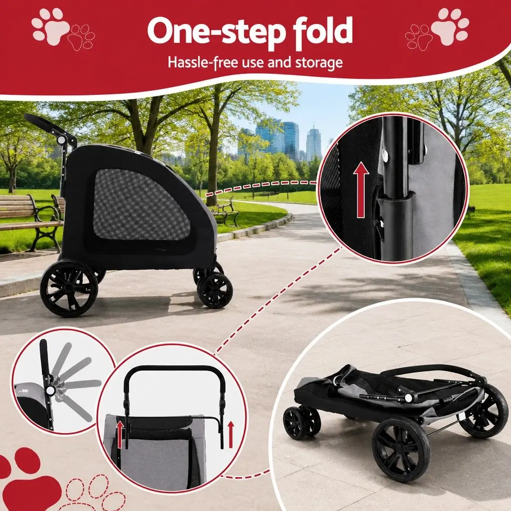 Pet Stroller Dog Pram Cat Carrier Travel Foldable 4 Wheels Trolley Spacious