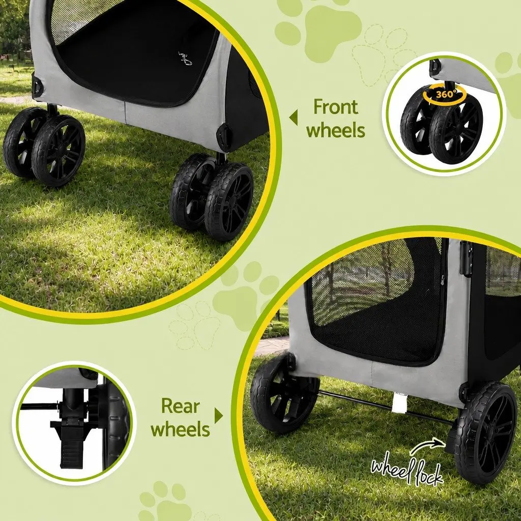Pet Stroller Dog Pram Cat Carrier Travel Foldable 4 Wheels Trolley Spacious
