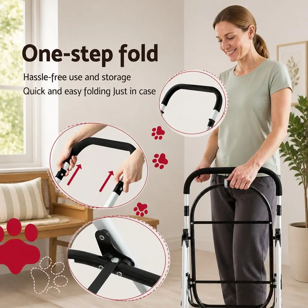 Pet Stroller Dog Pram Cat Carrier Travel 3-in-1 Foldable 4 Wheels Blue