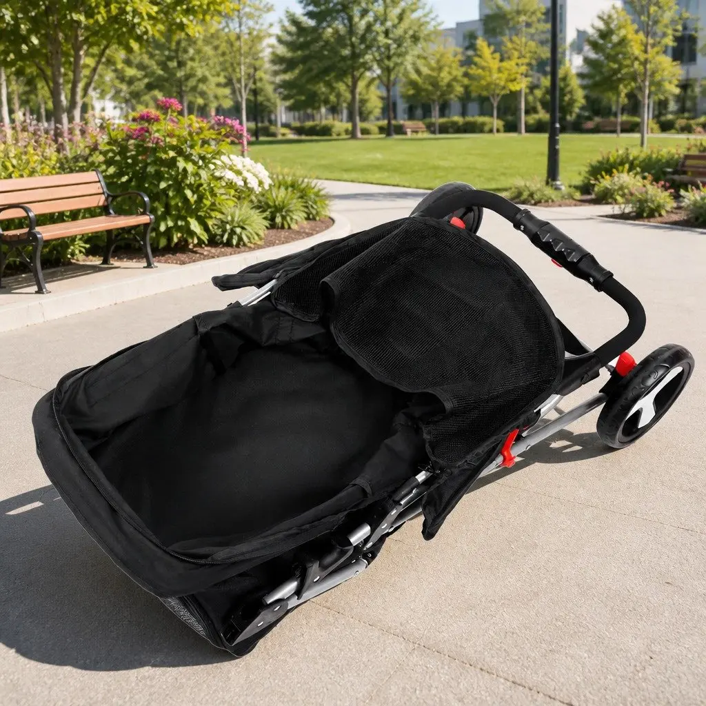 Pet Stroller Cat Carrier Dog Pram 3 Wheel Foldable Large Travel Pushchair Black