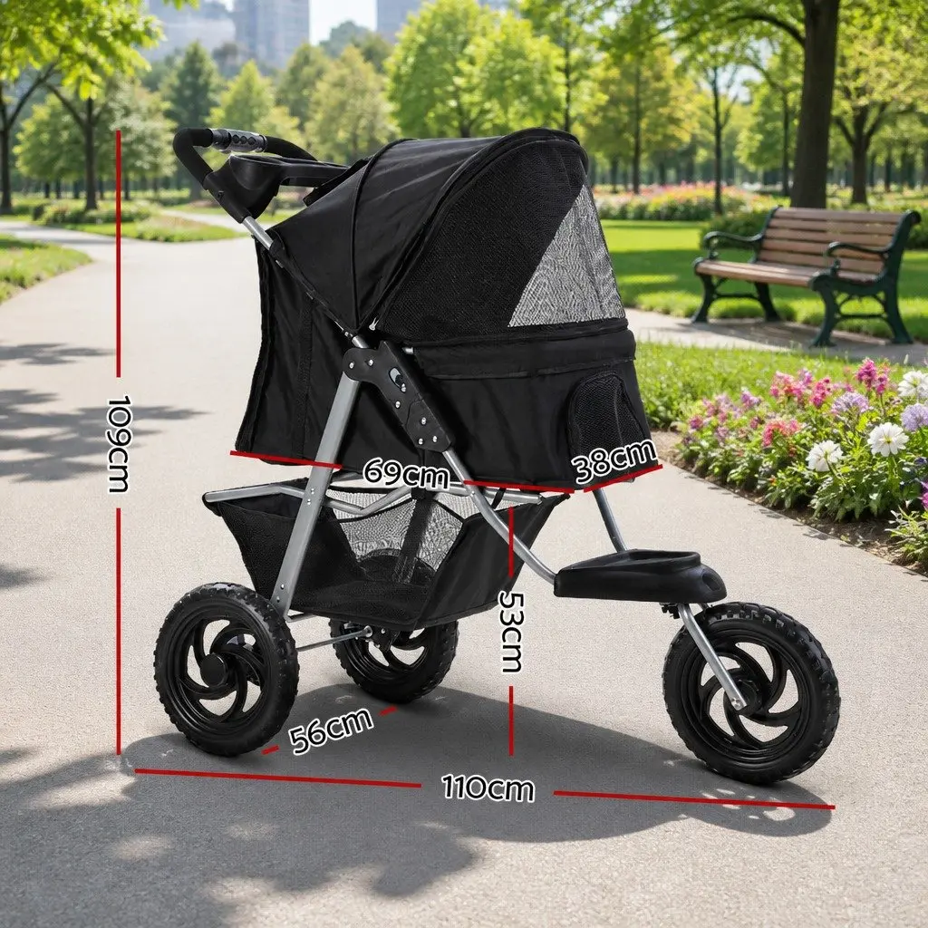 Pet Stroller Dog Pram Cat Carrier 3 Wheels Foldable Pushchair Travel Portable