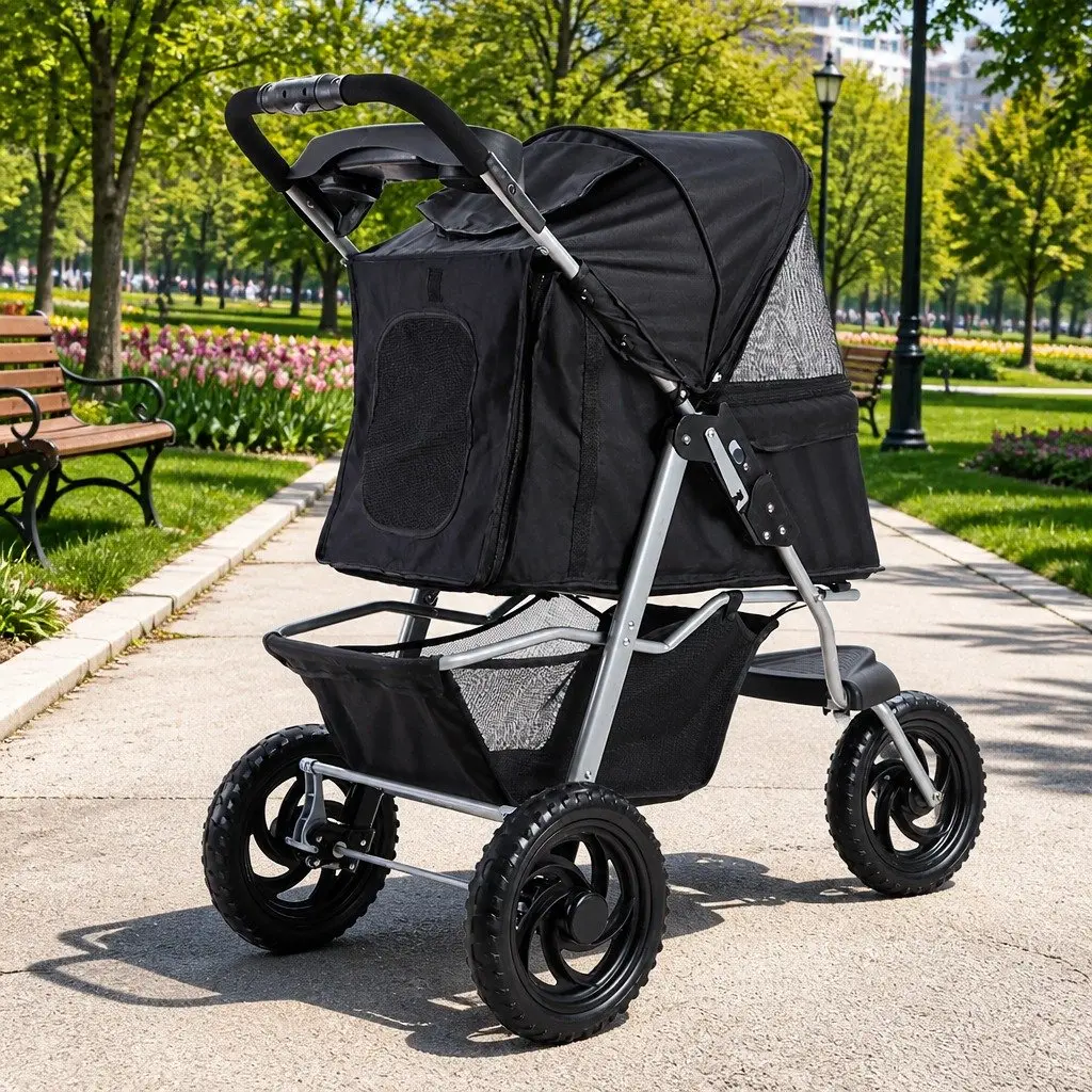 Pet Stroller Dog Pram Cat Carrier 3 Wheels Foldable Pushchair Travel Portable