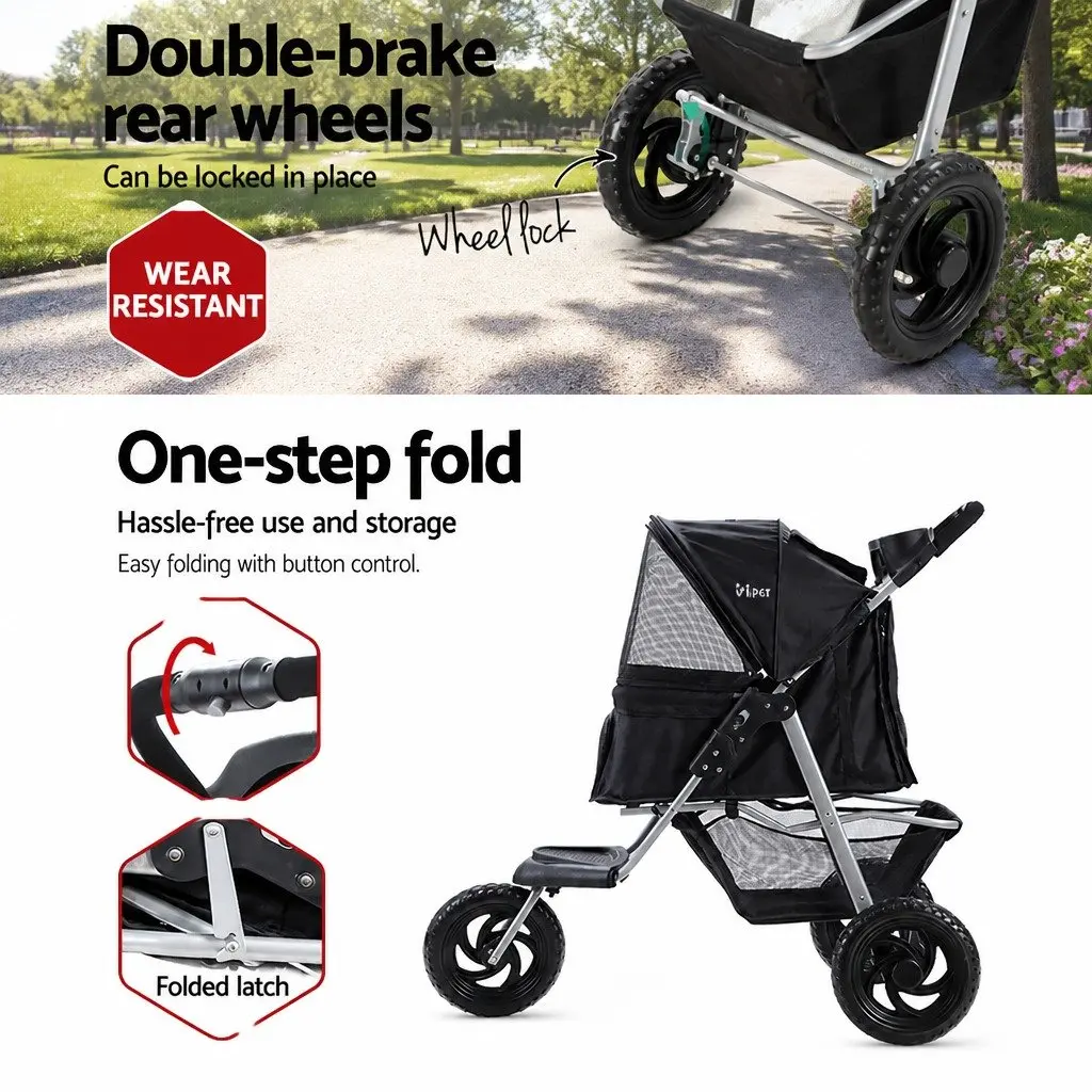 Pet Stroller Dog Pram Cat Carrier 3 Wheels Foldable Pushchair Travel Portable