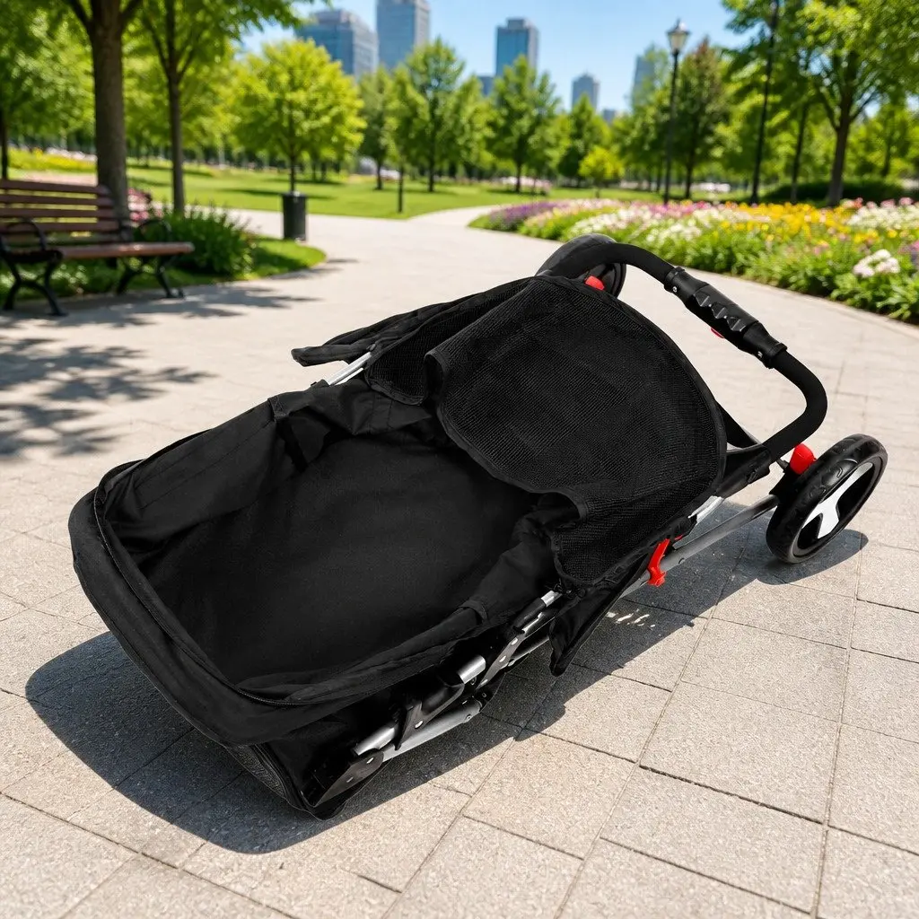 4 Wheel Pet Stroller Fold Small Dog Cat Carrier Travel Pushchair Breathable Mesh