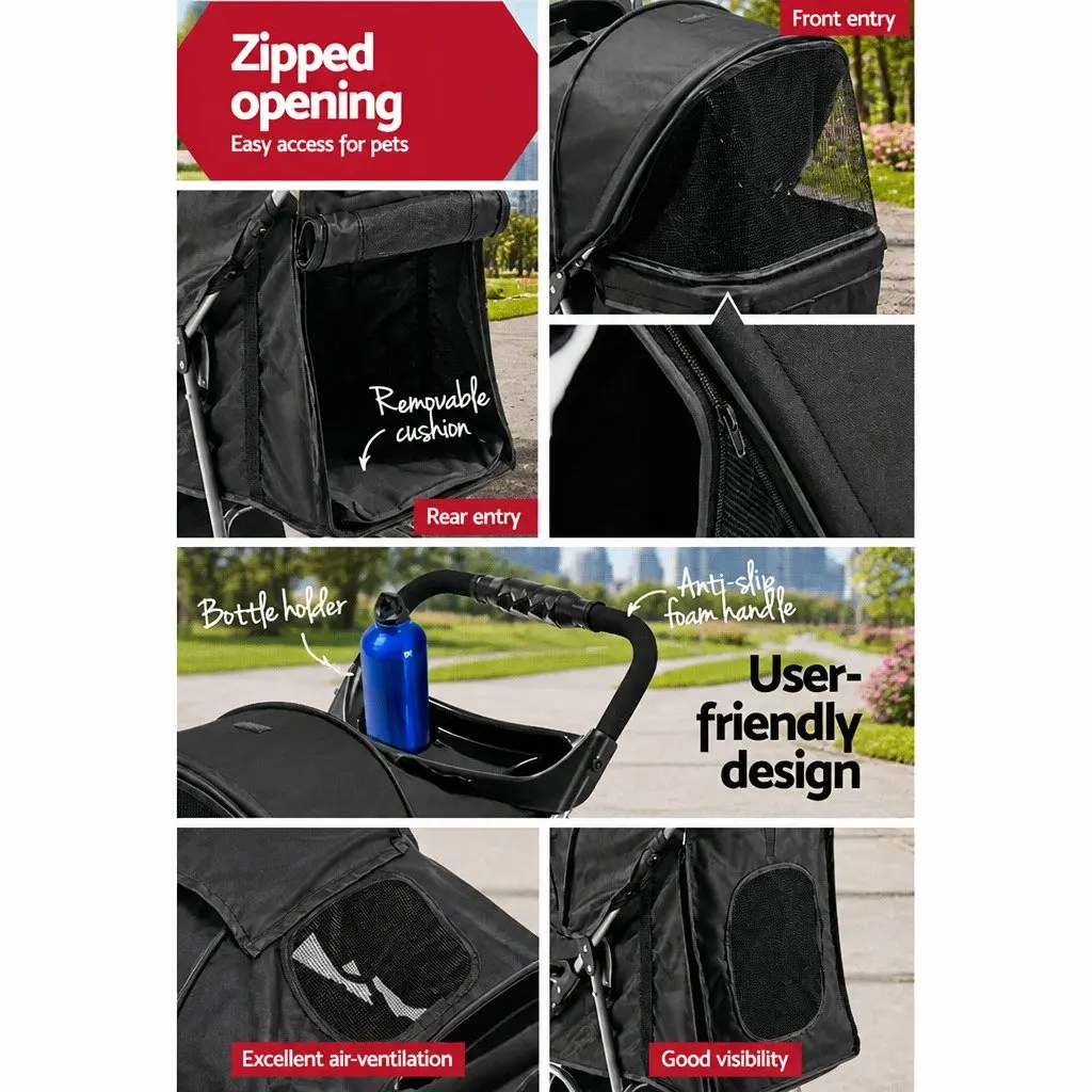 4 Wheel Pet Stroller Fold Small Dog Cat Carrier Travel Pushchair Breathable Mesh