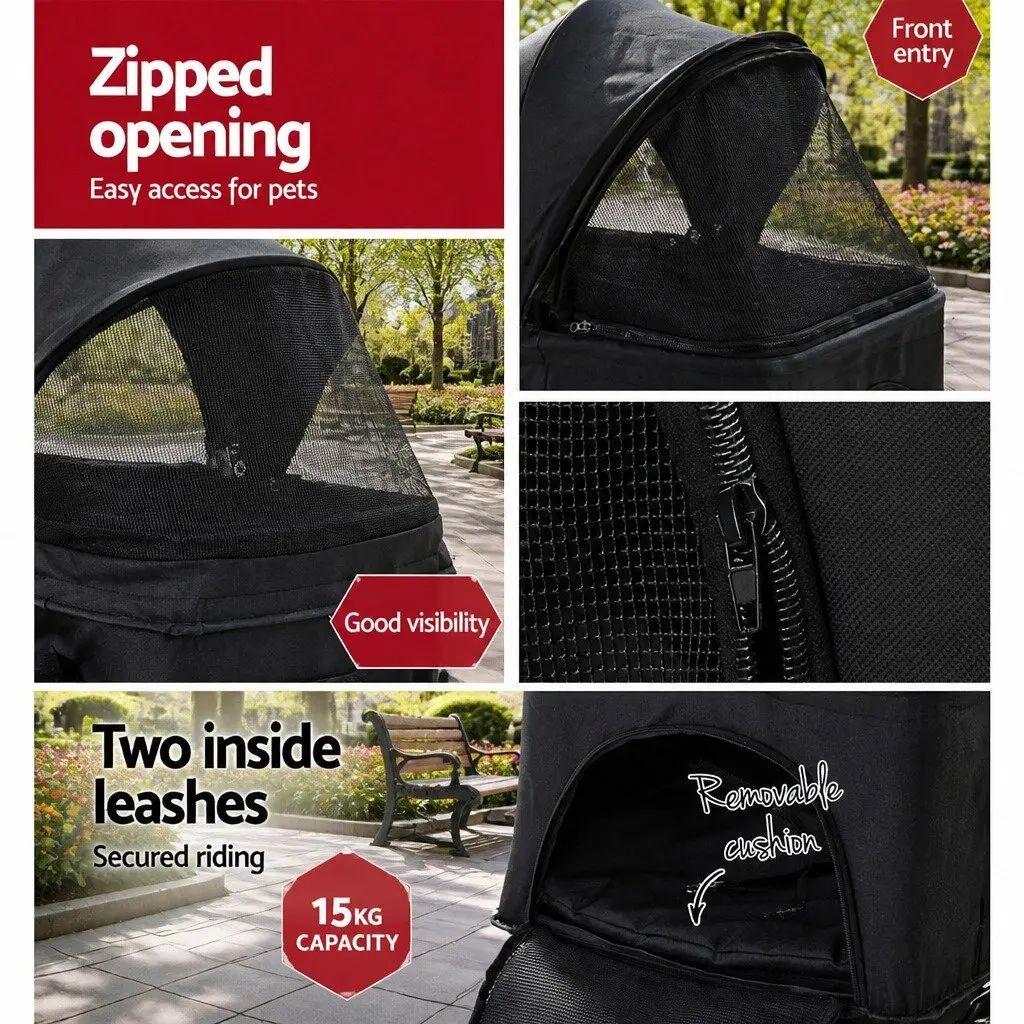 Pet Stroller 3-in-1 Foldable Carrier Travel Pushchair for Small Pets Black