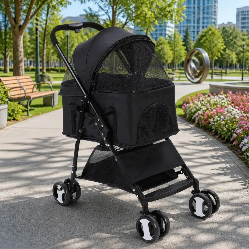 Pet Stroller 3-in-1 Foldable Carrier Travel Pushchair for Small Pets Black
