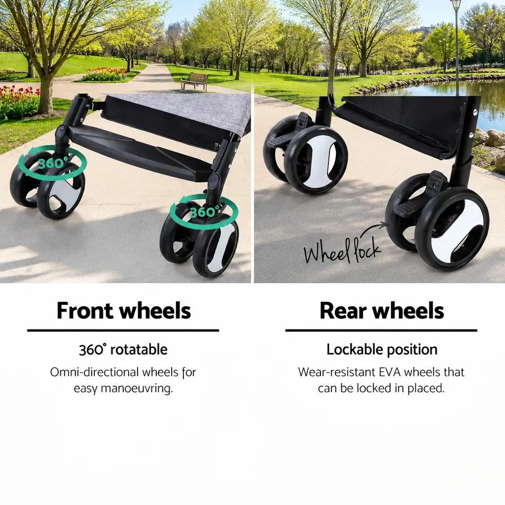 Pet Stroller Dog Pram Cat Carrier Travel Pushchair Foldable 4 Wheels Grey Large