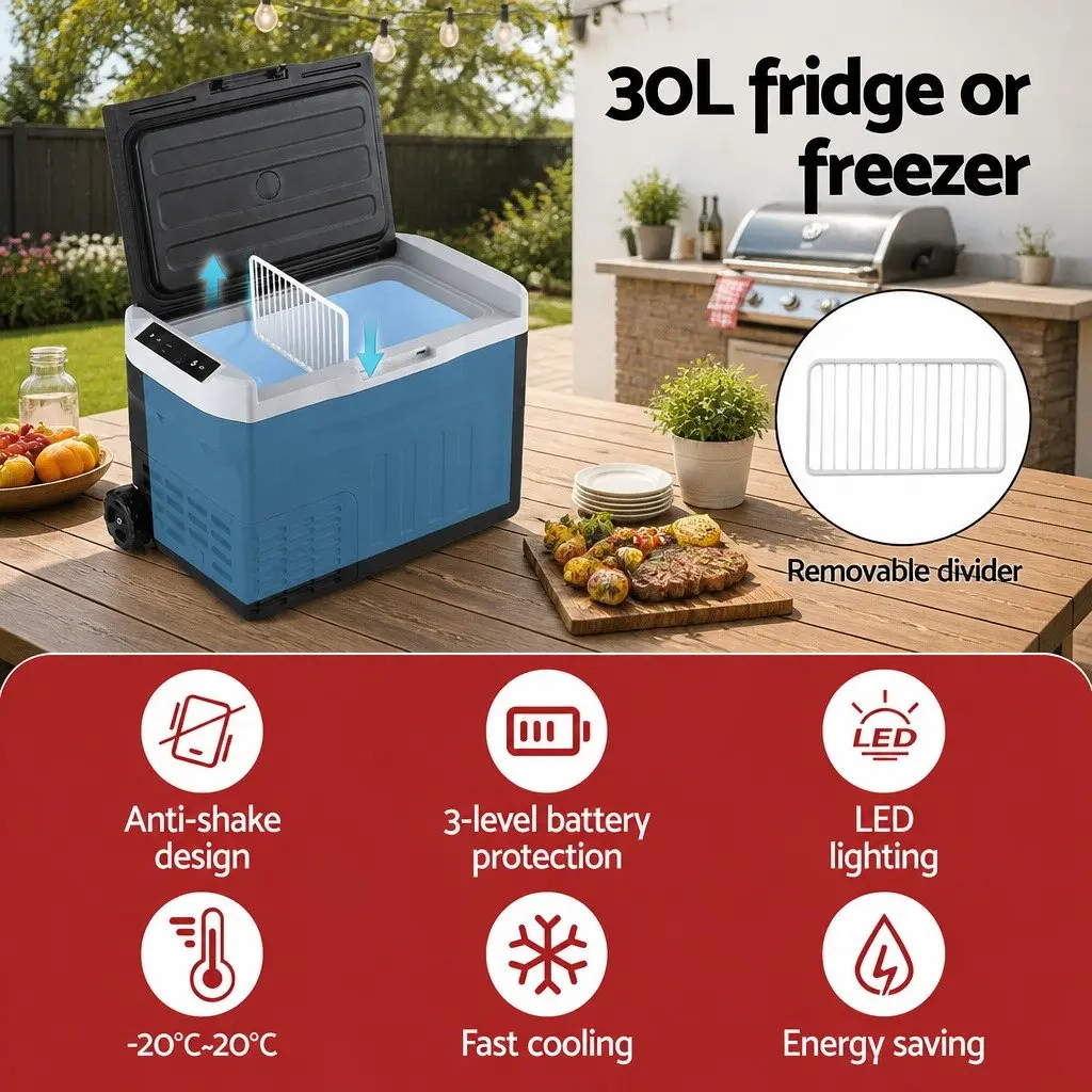 Portable Fridge Freezer 30L Compressor 12V 24V 240V Power