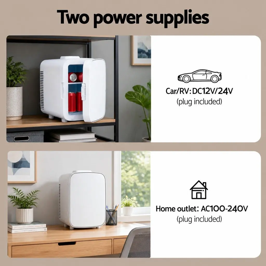 Portable Mini Fridge Dual Function Compact White 12V 220V